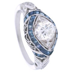 1920 Anillo Art Déco de Platino con Diamantes y Zafiros