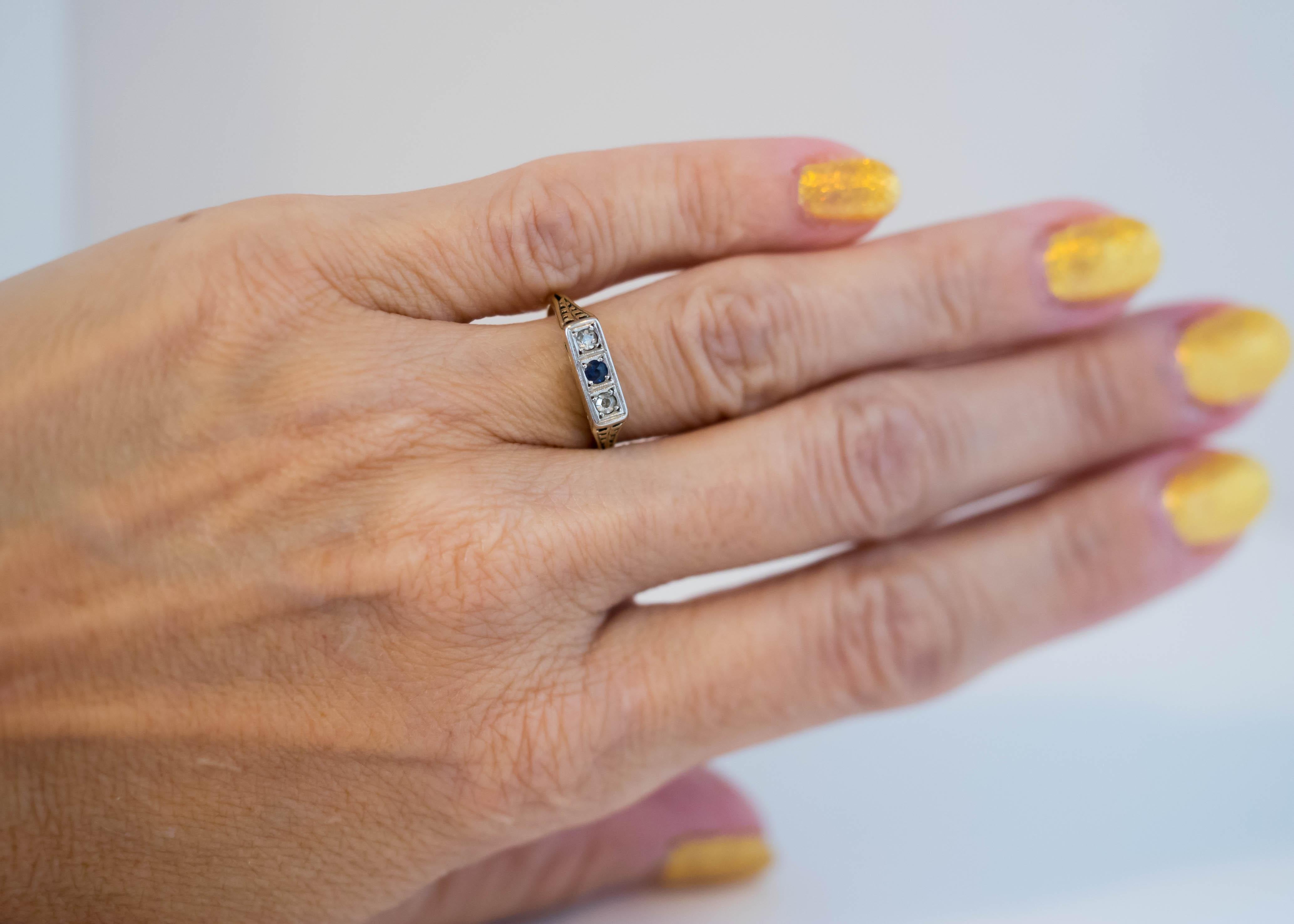 Women's 1920 Art Deco Sapphire and Diamond Two-Tone Ring