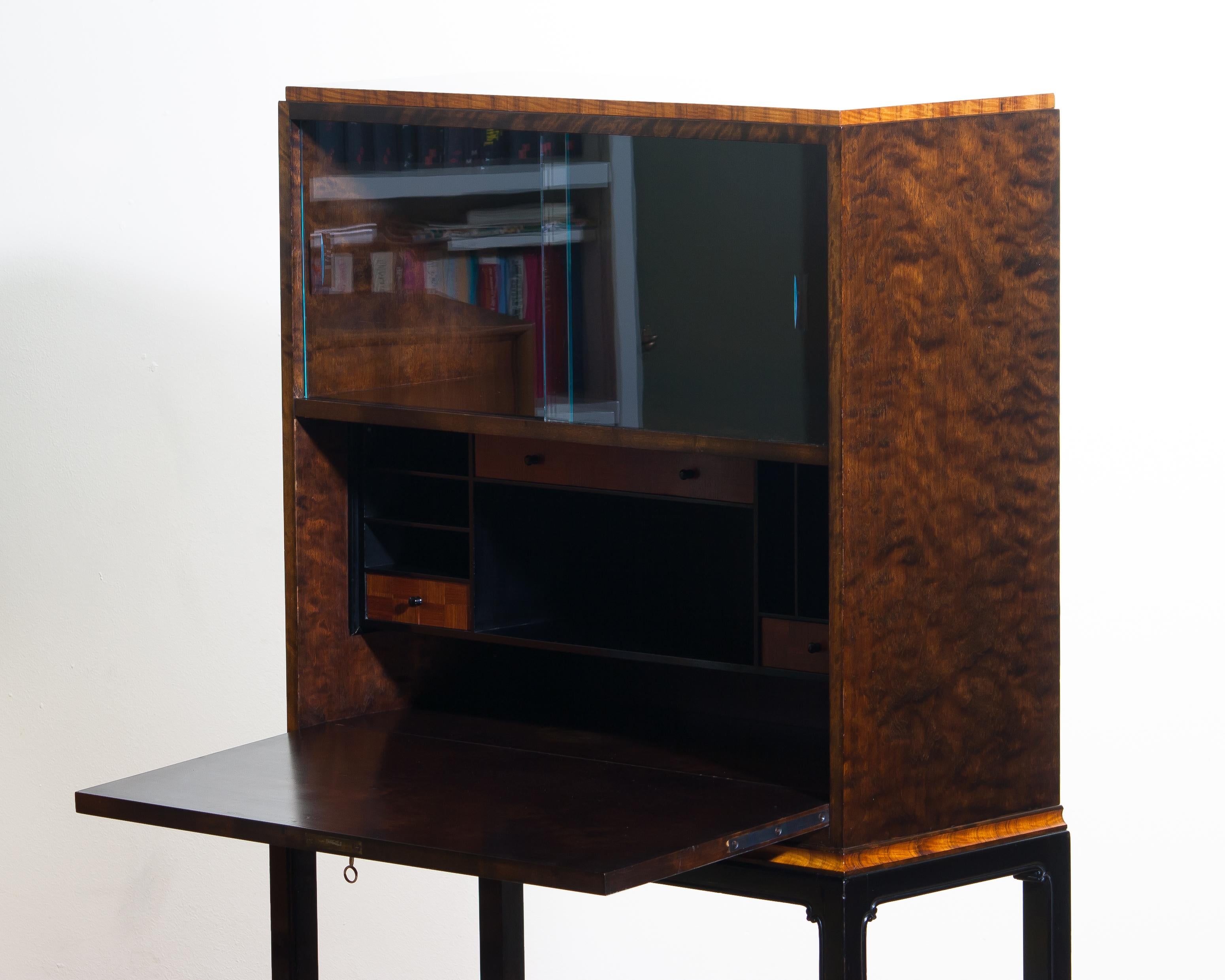 Glass 1920, Art Deco Secretaire / High Boy by Axel Einar Hjorth for Nordiska Kompaniet