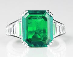 1920 Art Deco SSEF Swiss Certified Colombian Emerald 4.0 Carat and Diamond Ring