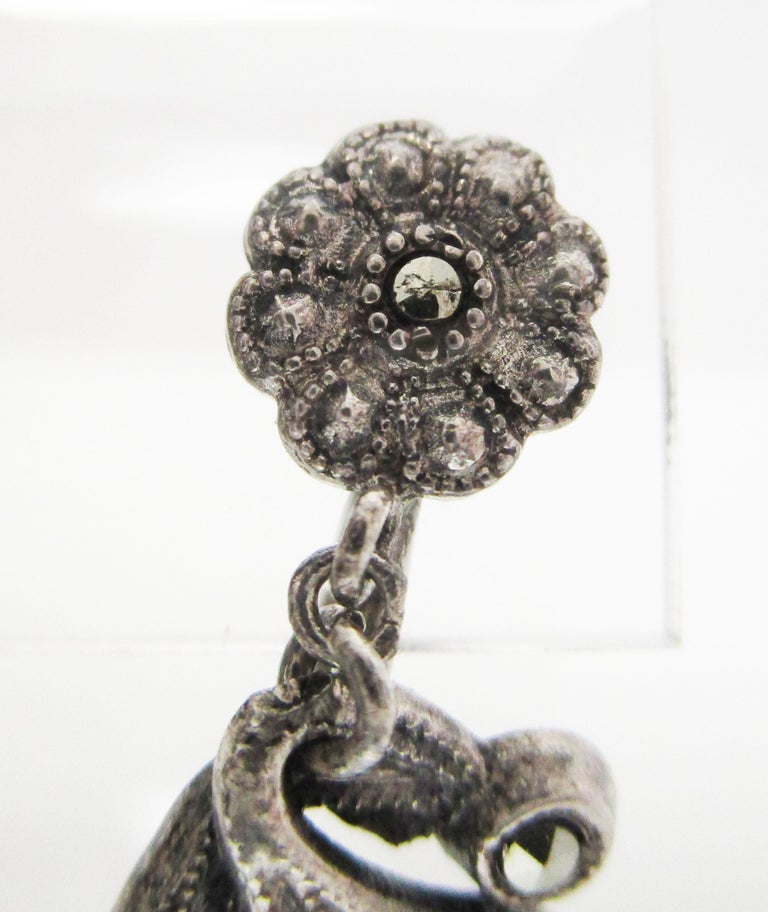 1920 Art Deco Sterling Silver Marcasite and Carnelian Dangle Earrings ...