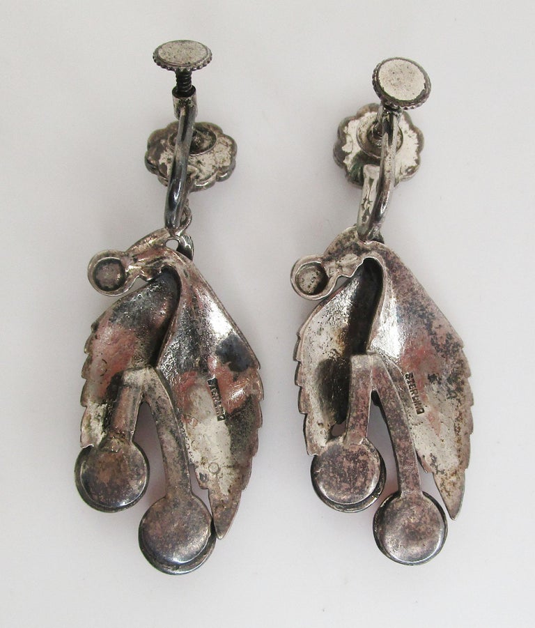 1920 Art Deco Sterling Silver Marcasite and Carnelian Dangle Earrings ...