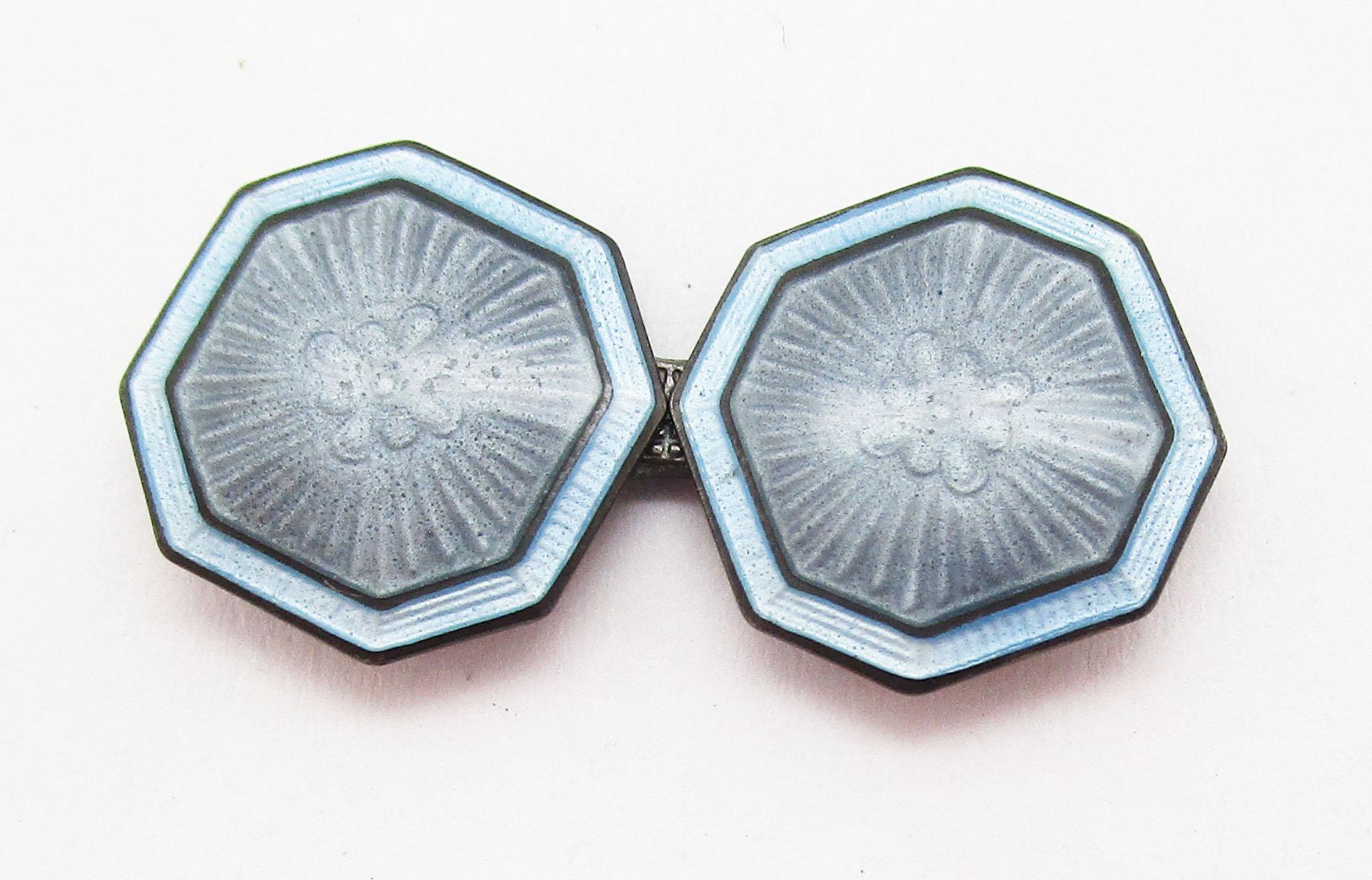 Women's or Men's 1920 Art Deco Sterling Silver Pale Blue Enamel Cufflinks