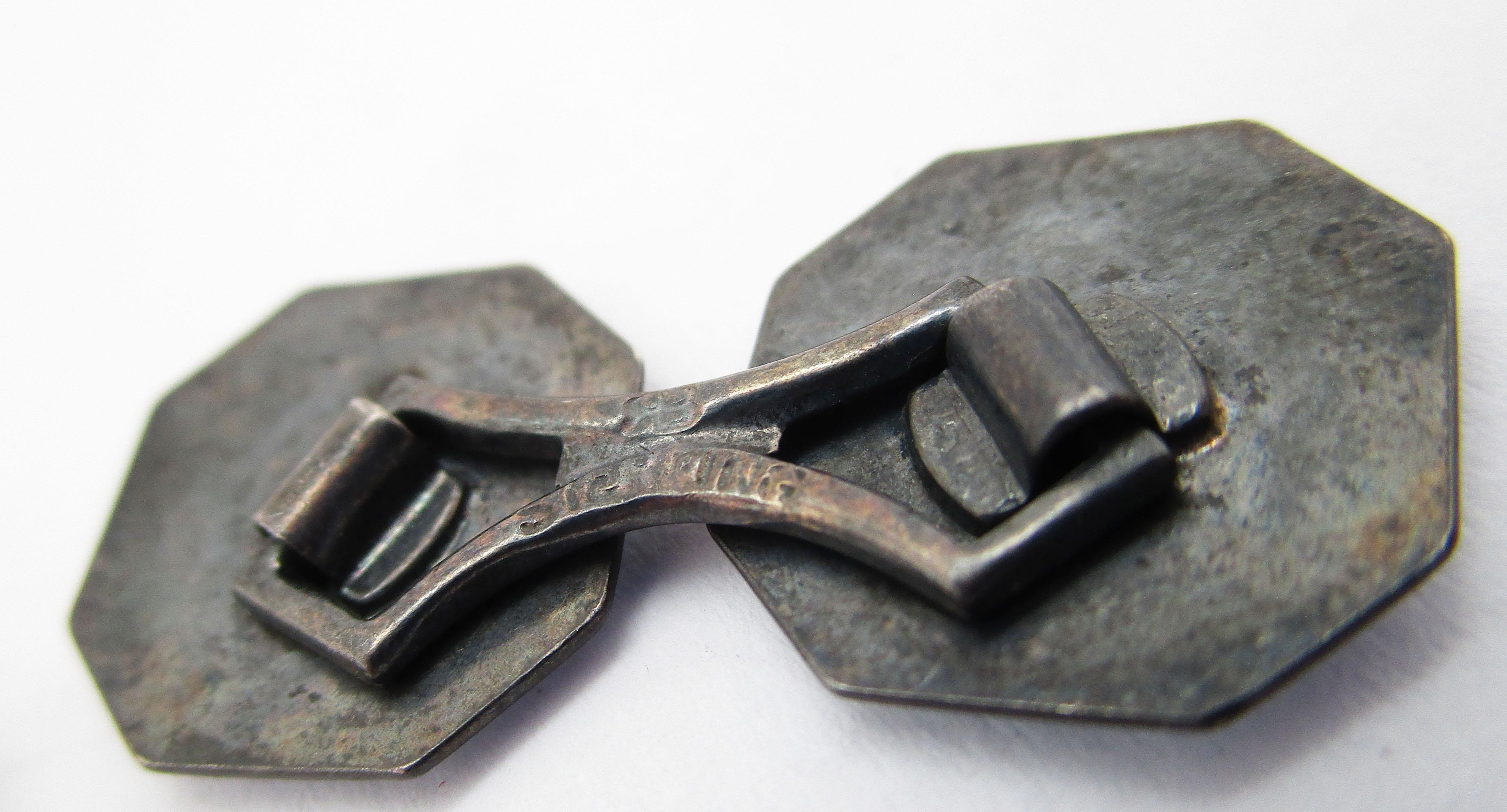 1920 Art Deco Sterling Silver Pale Blue Enamel Cufflinks 2