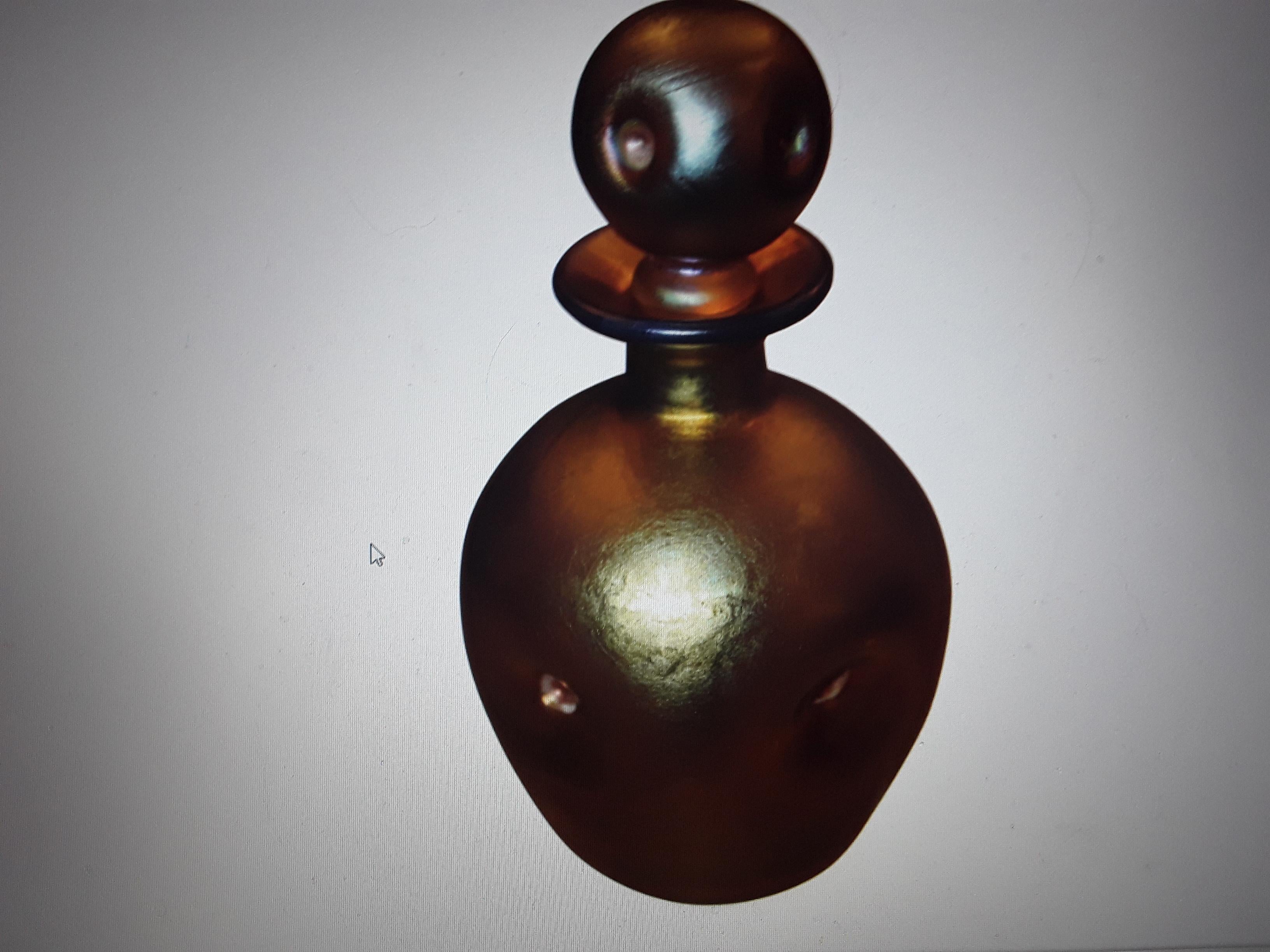1920' Art Deco Steuben Glass Era Gold [Aurene Type] Perfume Bottle with Dauber For Sale 3