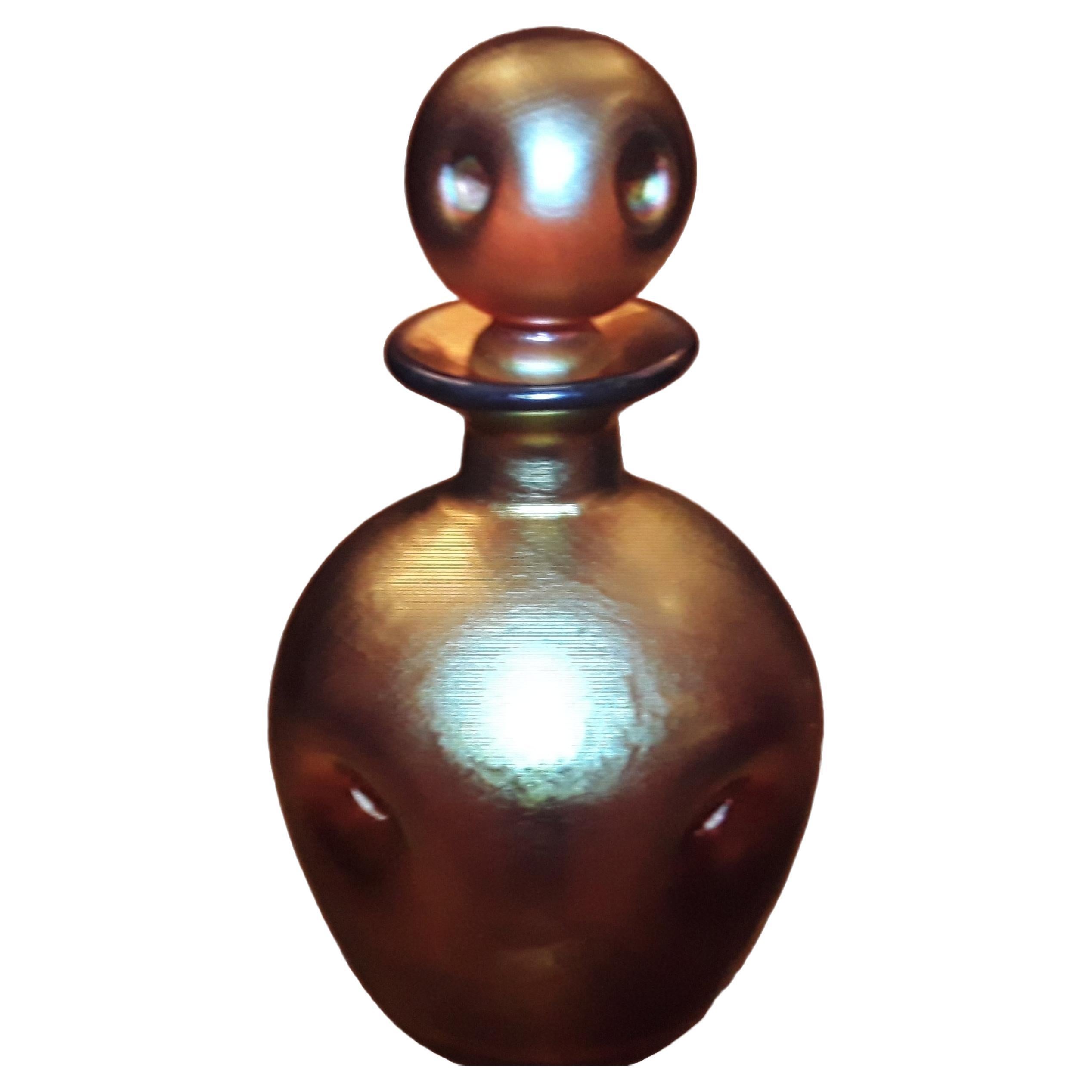 1920' Art Deco Steuben Glass Era Gold [Aurene Type] Perfume Bottle with Dauber For Sale