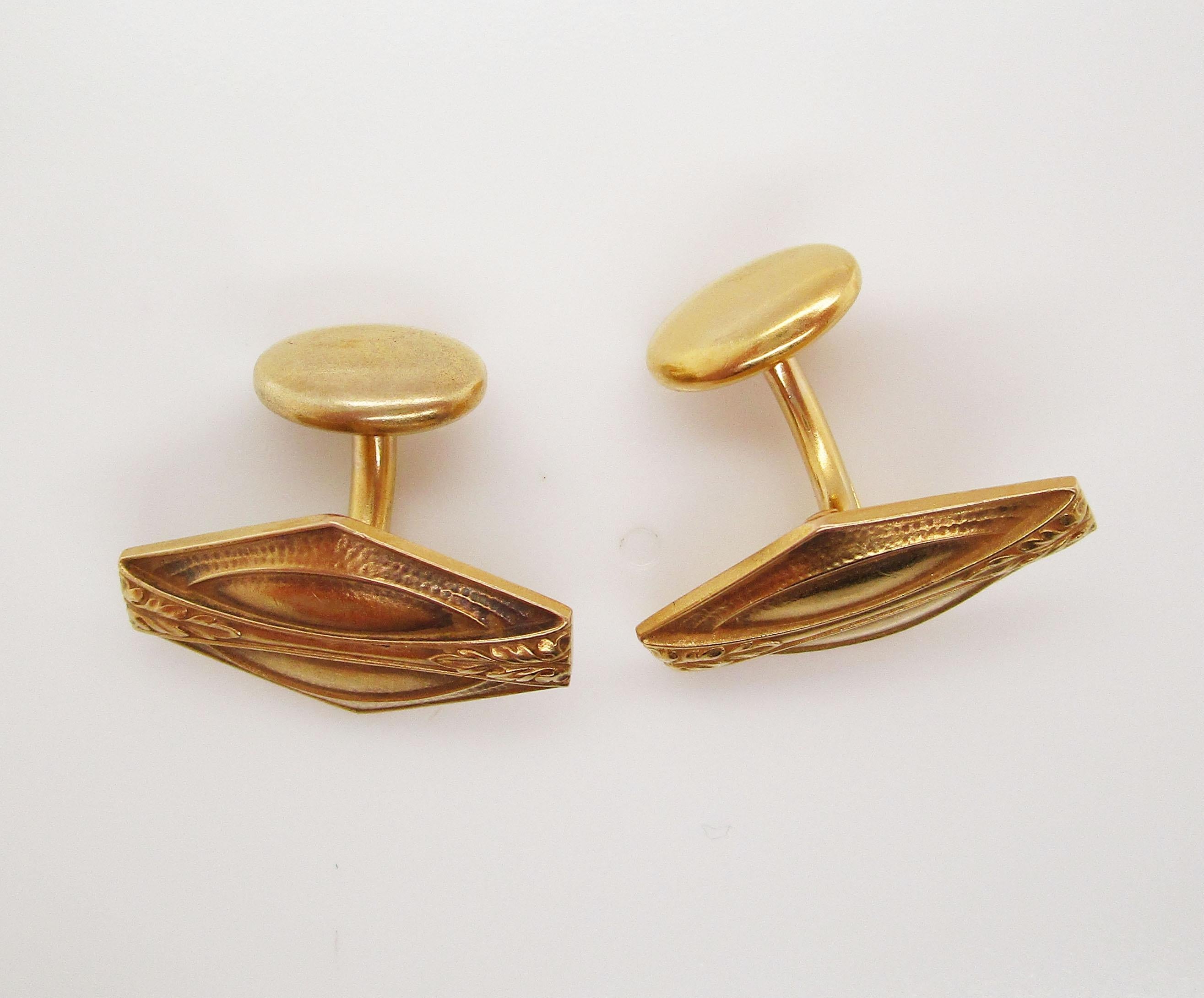 1920 Art Deco Whiteside and Blank 14 Karat Yellow Gold Cufflinks In Good Condition In Lexington, KY