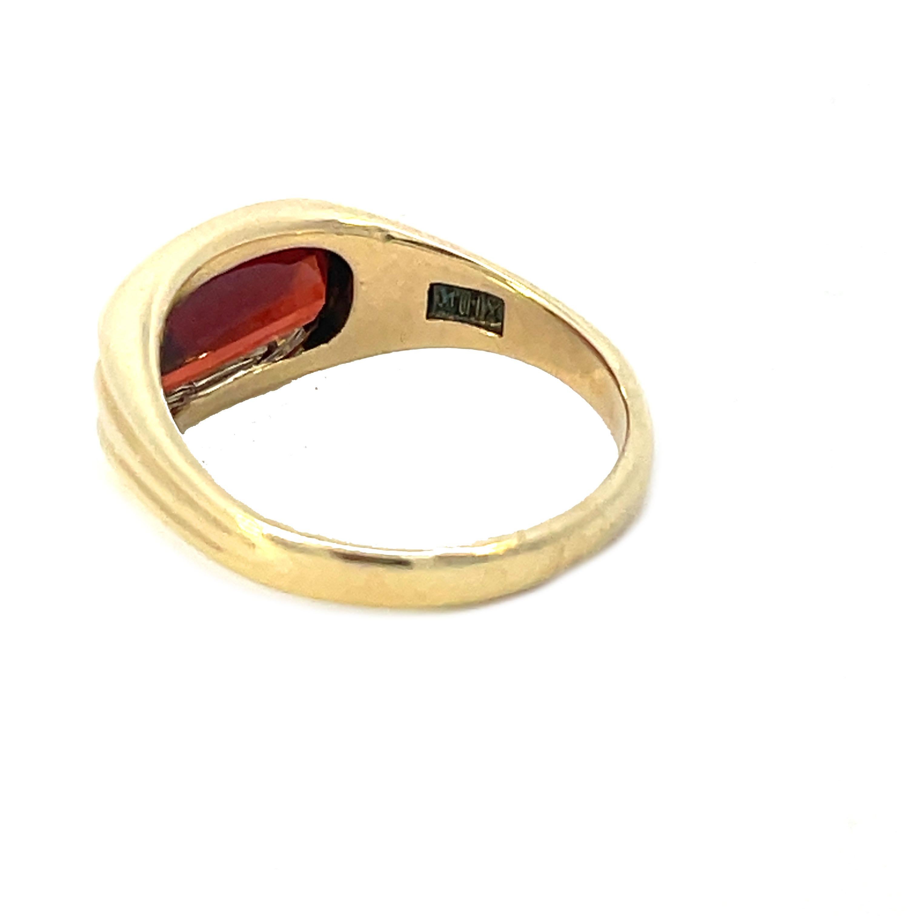 Art Deco Gelbgold Granatring mit Lünettenfassung, 1920 3