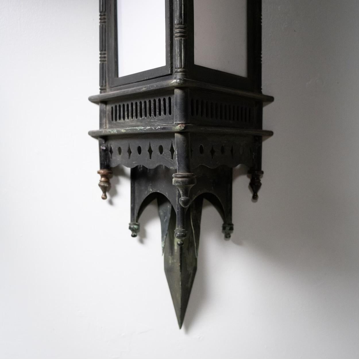 Bronze & Copper exterior sconces pair from the original YWCA Building on Nicollet Ave. Downtown Minneapolis. 
Built in 1929 and demolished in 1947 these sconces then found themselves used as entrance lights for a private residence until recently.  
