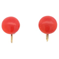 1920 Austrian Natural Coral 18K Yellow Gold Screw Back Earrings