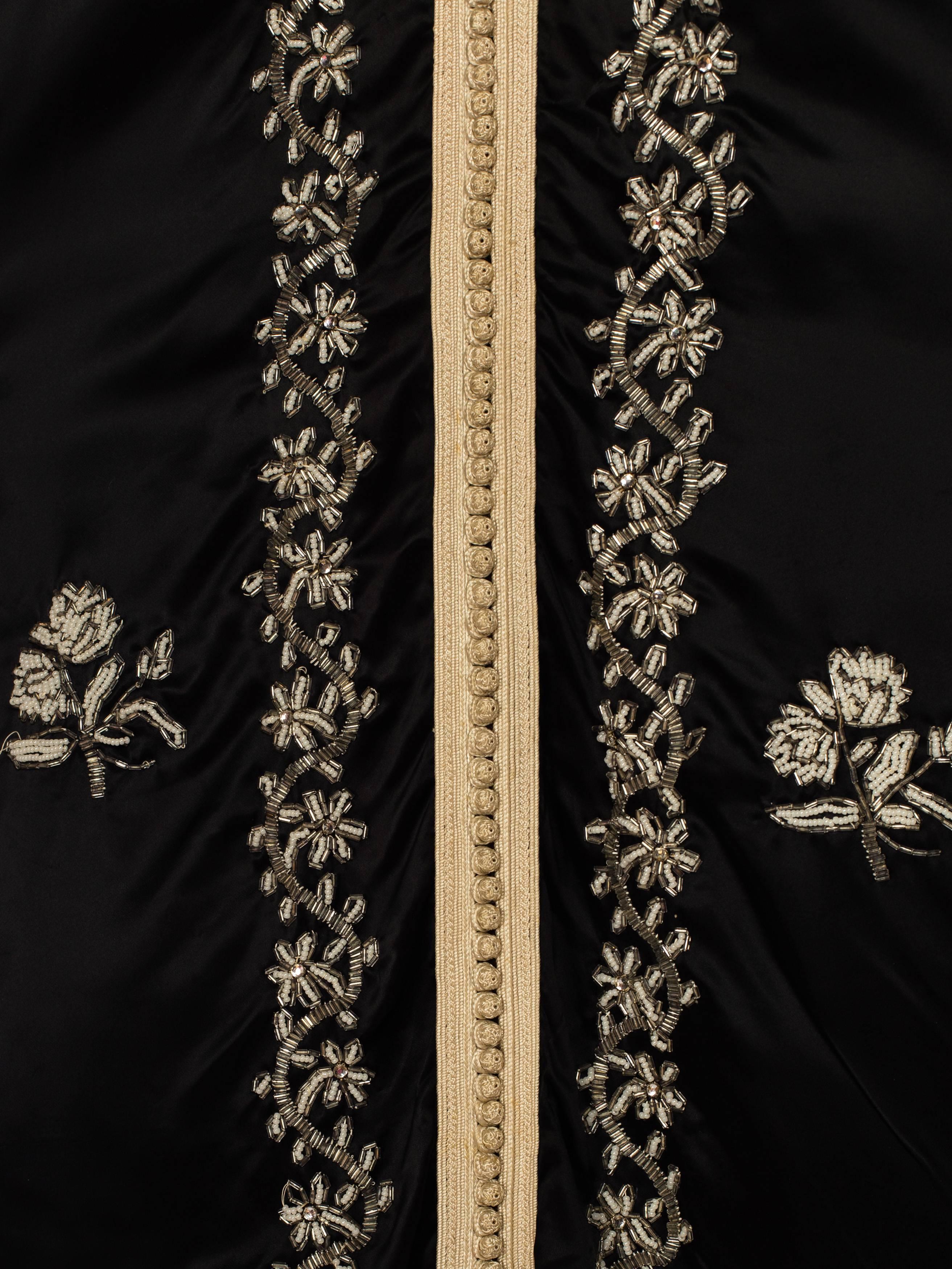 1960S Black Beaded Satin XL Moroccan  Kaftan 3