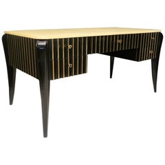 1920 Black Shellac and Parchment French Art Deco Desk