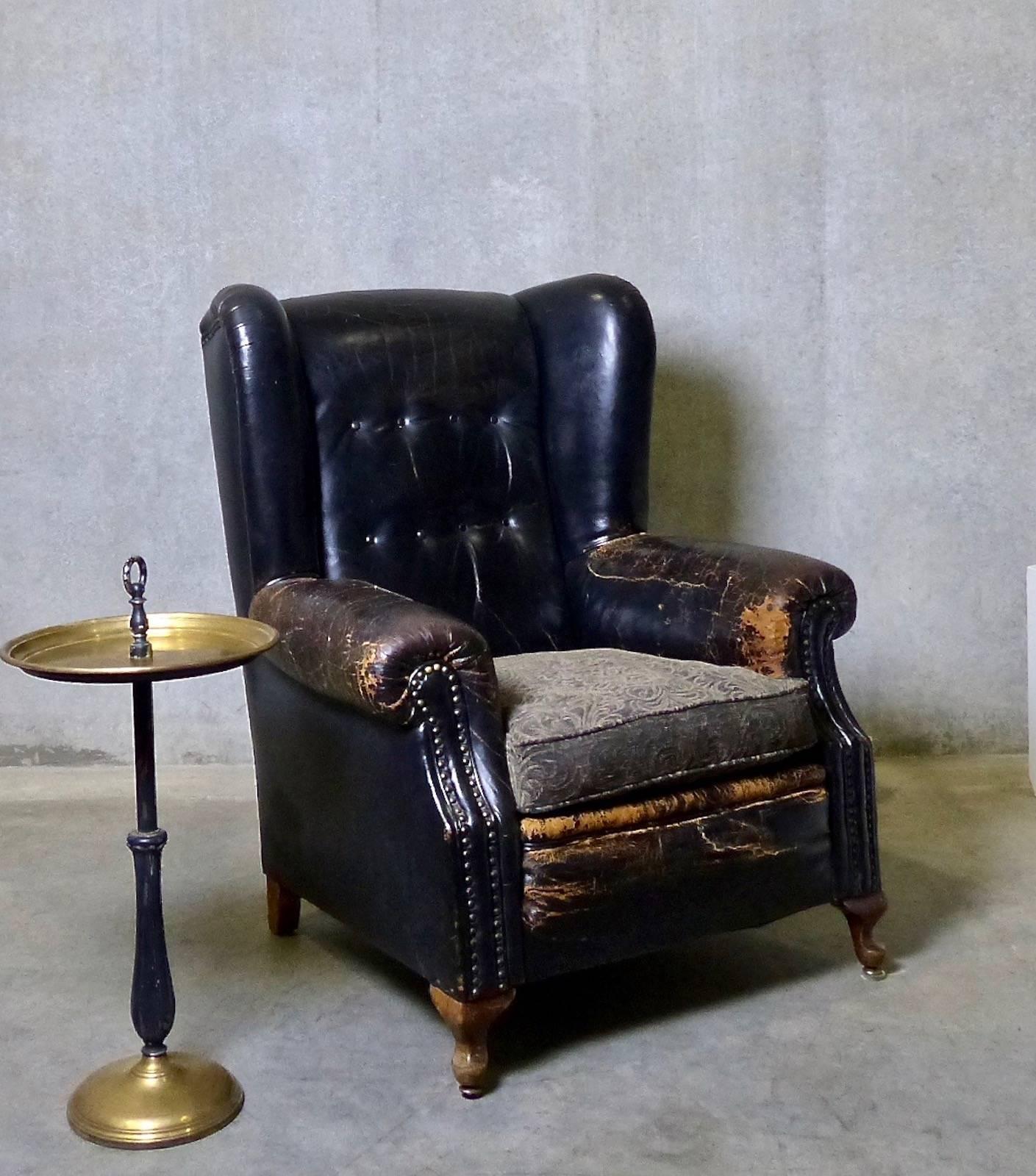 Canadian 1920 Black Tufted Leather Lounge Chair