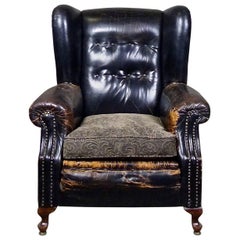 1920 Black Tufted Leather Lounge Chair