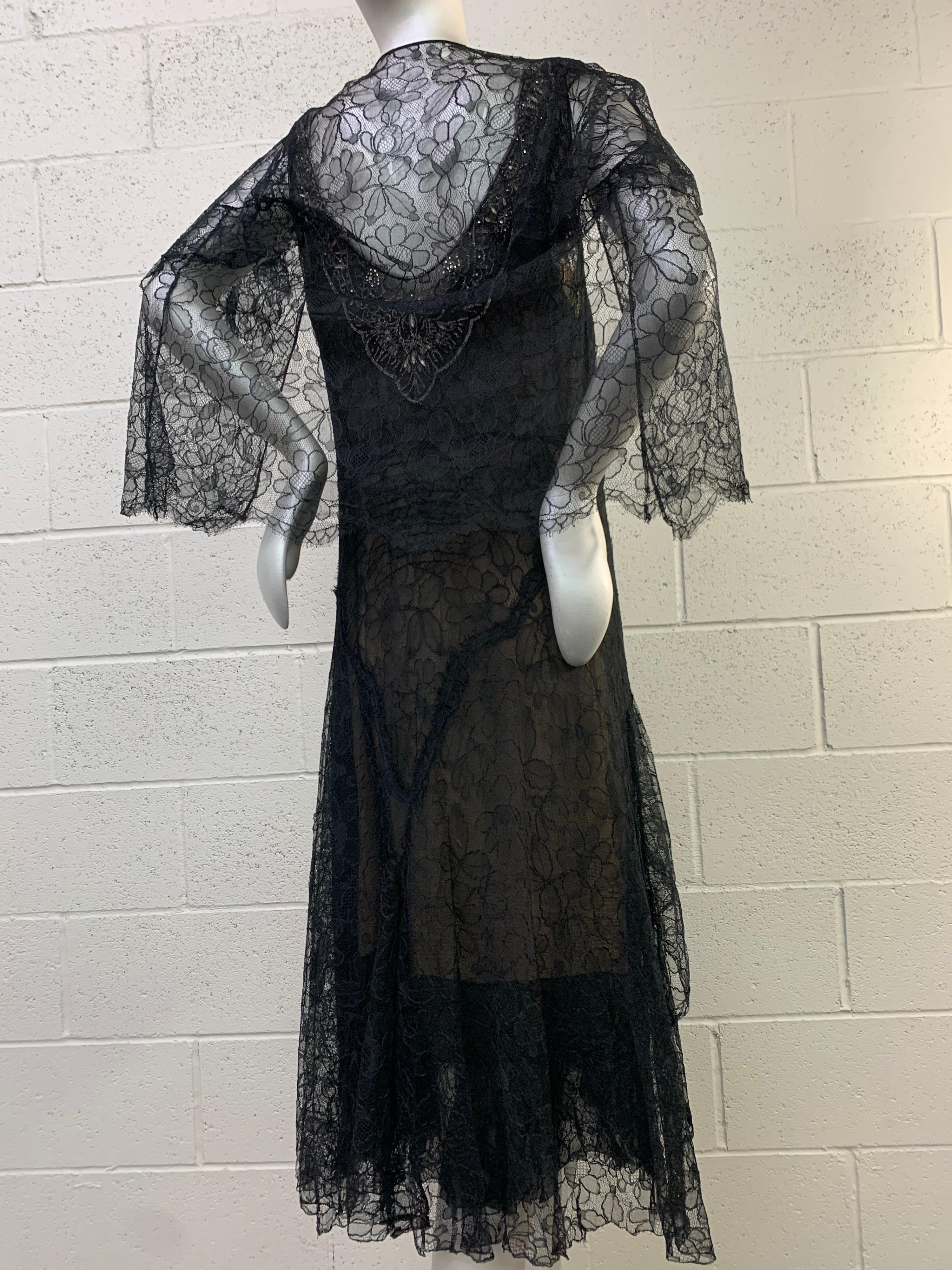 1920 Blackshire Exquisite French Beaded & Ruffled Lace Dress w/ Matching Jacket For Sale 7