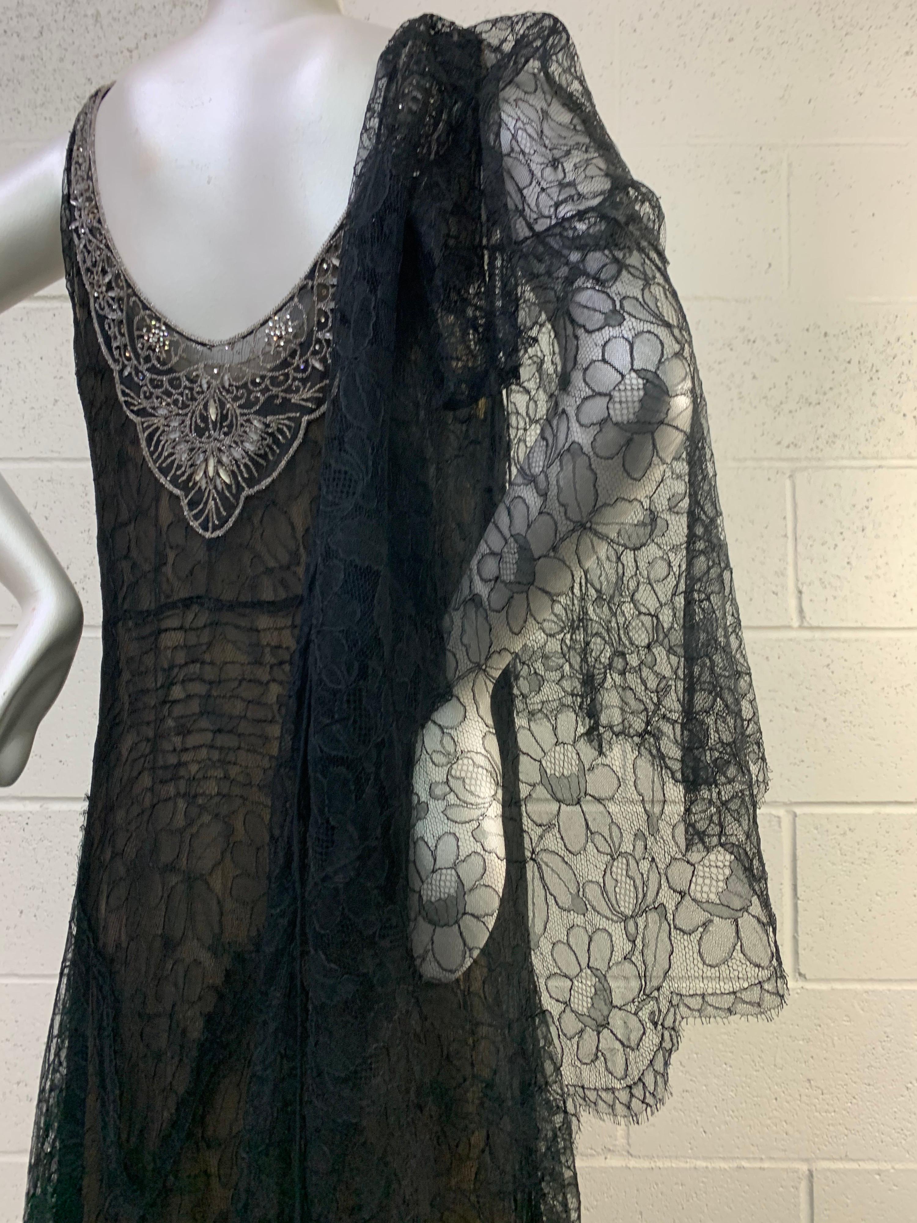 1920 Blackshire Exquisite French Beaded & Ruffled Lace Dress w/ Matching Jacket For Sale 9