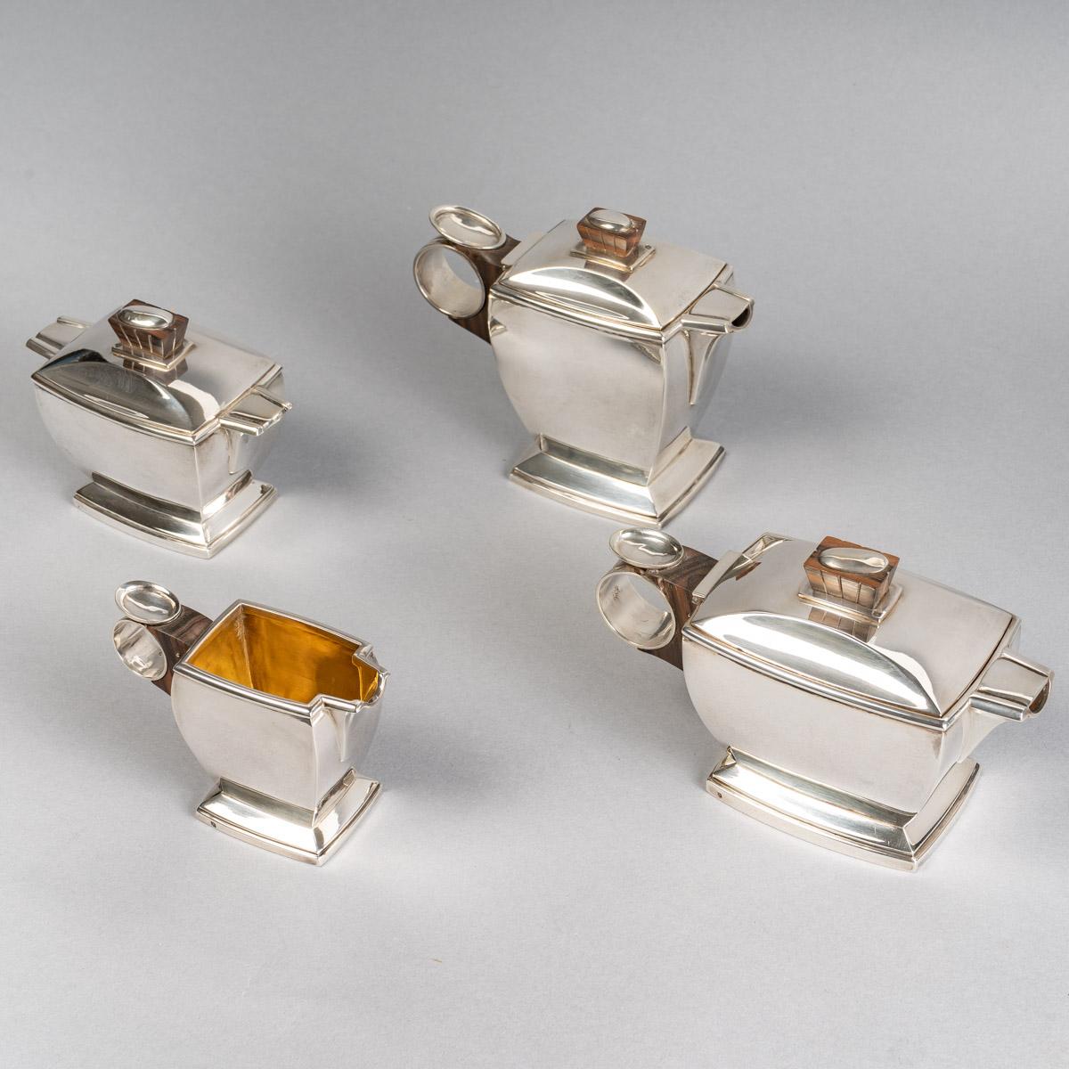 Art Deco 1920 Boin Taburet - Tea And Coffee Egoiste Set In Sterling Silver And Macassar For Sale