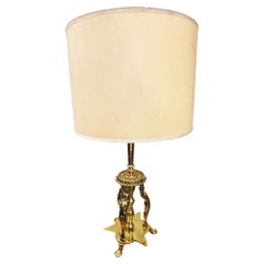 1920 Brass Figural Nude Art Deco Flapper Table Lamp by Frankart w/ Shade