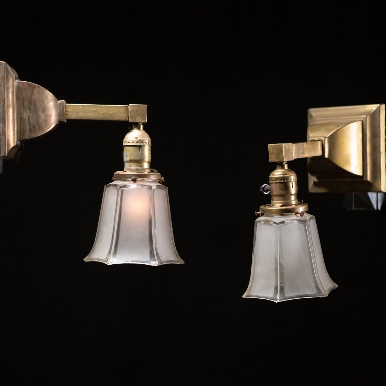 Mission 1920 brass pair of sconce lights  For Sale
