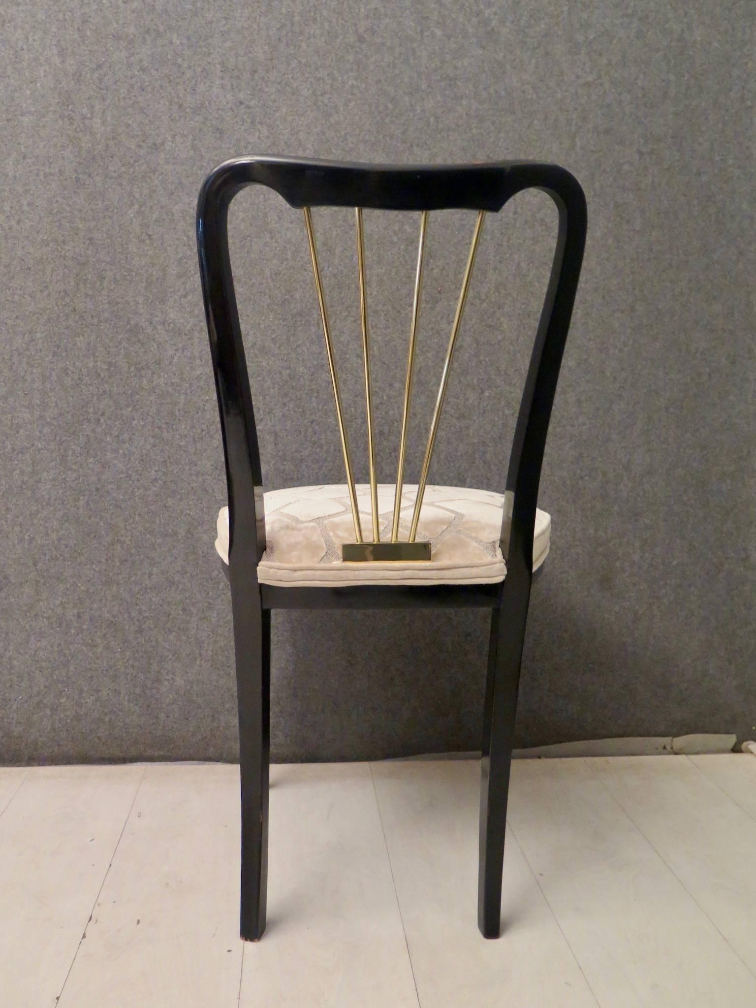1920 Brass Velvet and Black Wood France Six Dining Chairs 10