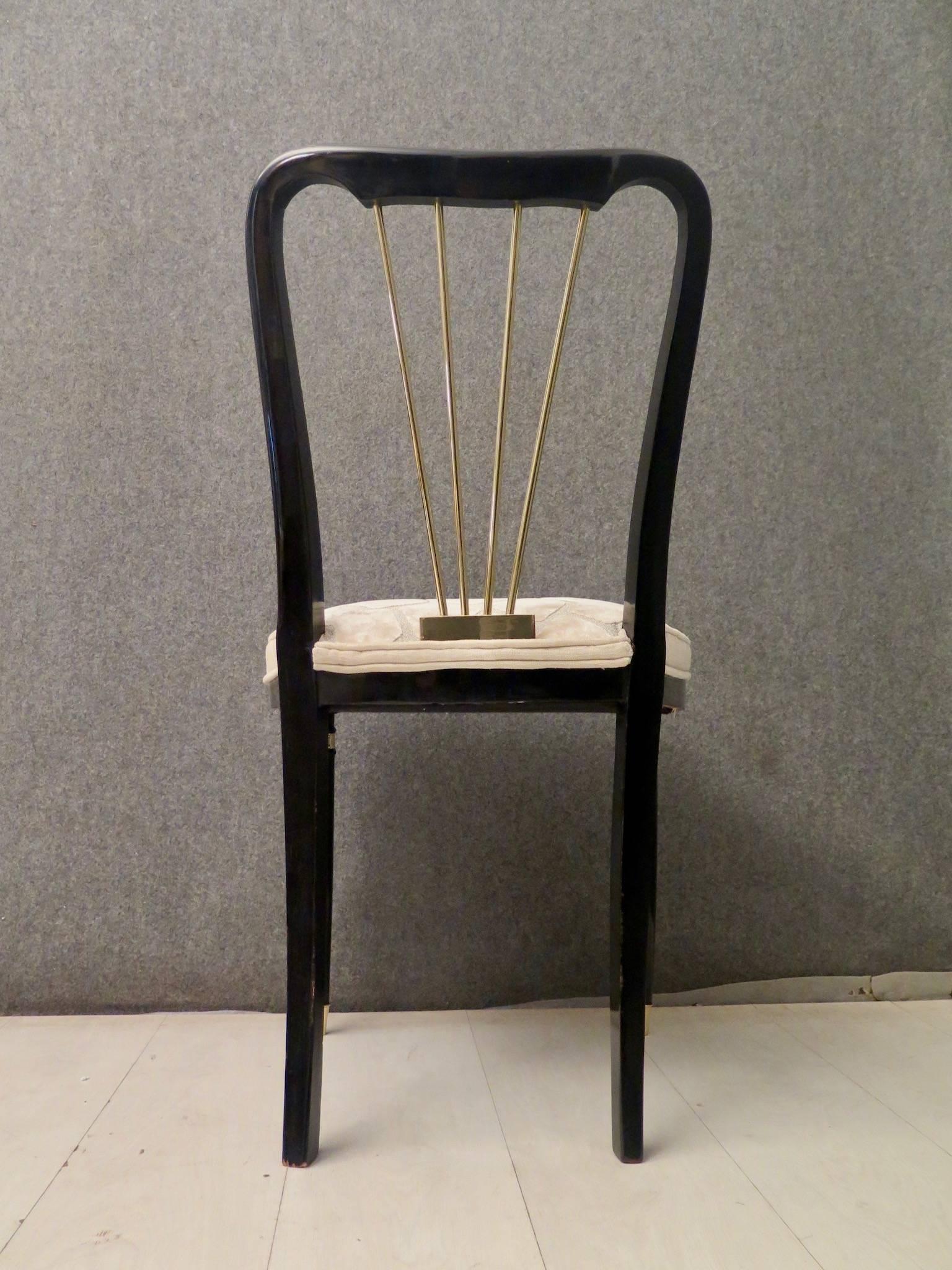 1920 Brass Velvet and Black Wood France Six Dining Chairs 11