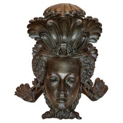 1920 Bronze Goddess face bust Sculpture with perspex base 