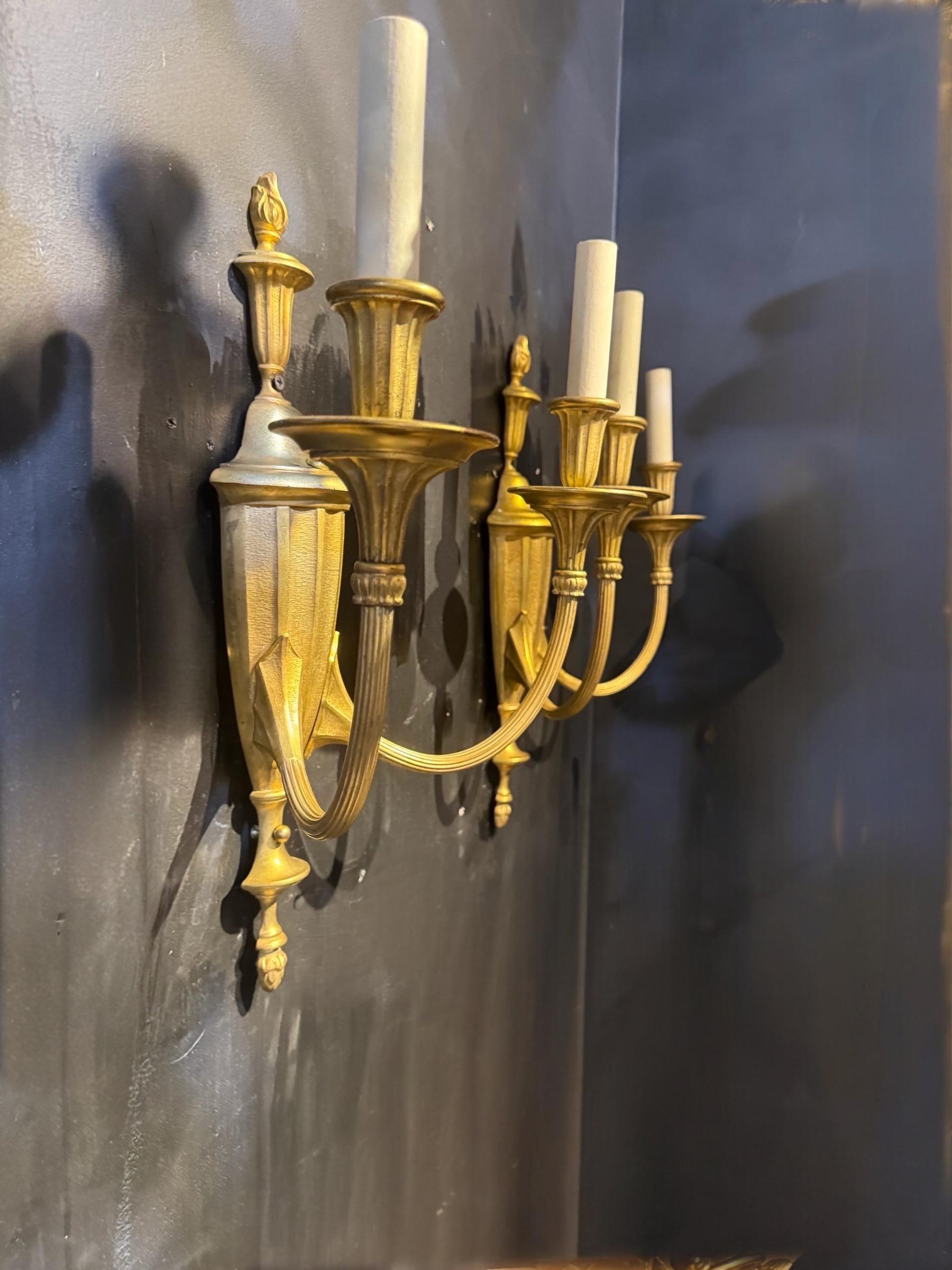 Circa 1920 Caldwell gilt bronze sconces with 2 lights