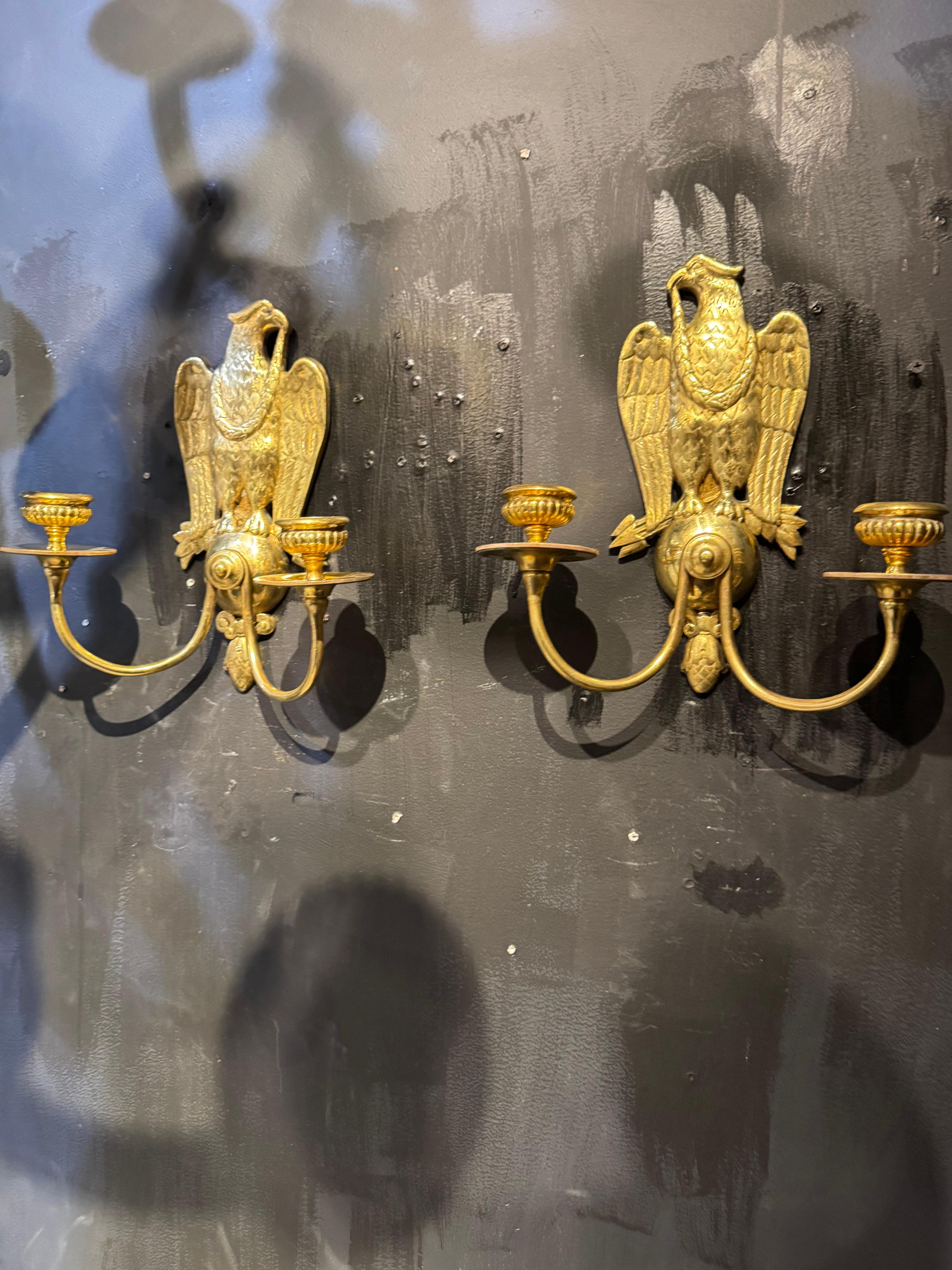Gilt 1920 Caldwell Federal Style Eagle Sconces