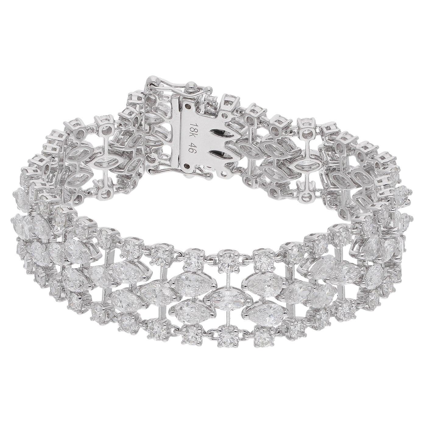 Bracelet artisanal en or blanc 18 carats avec diamants en forme de poire marquise de 19,20 carats