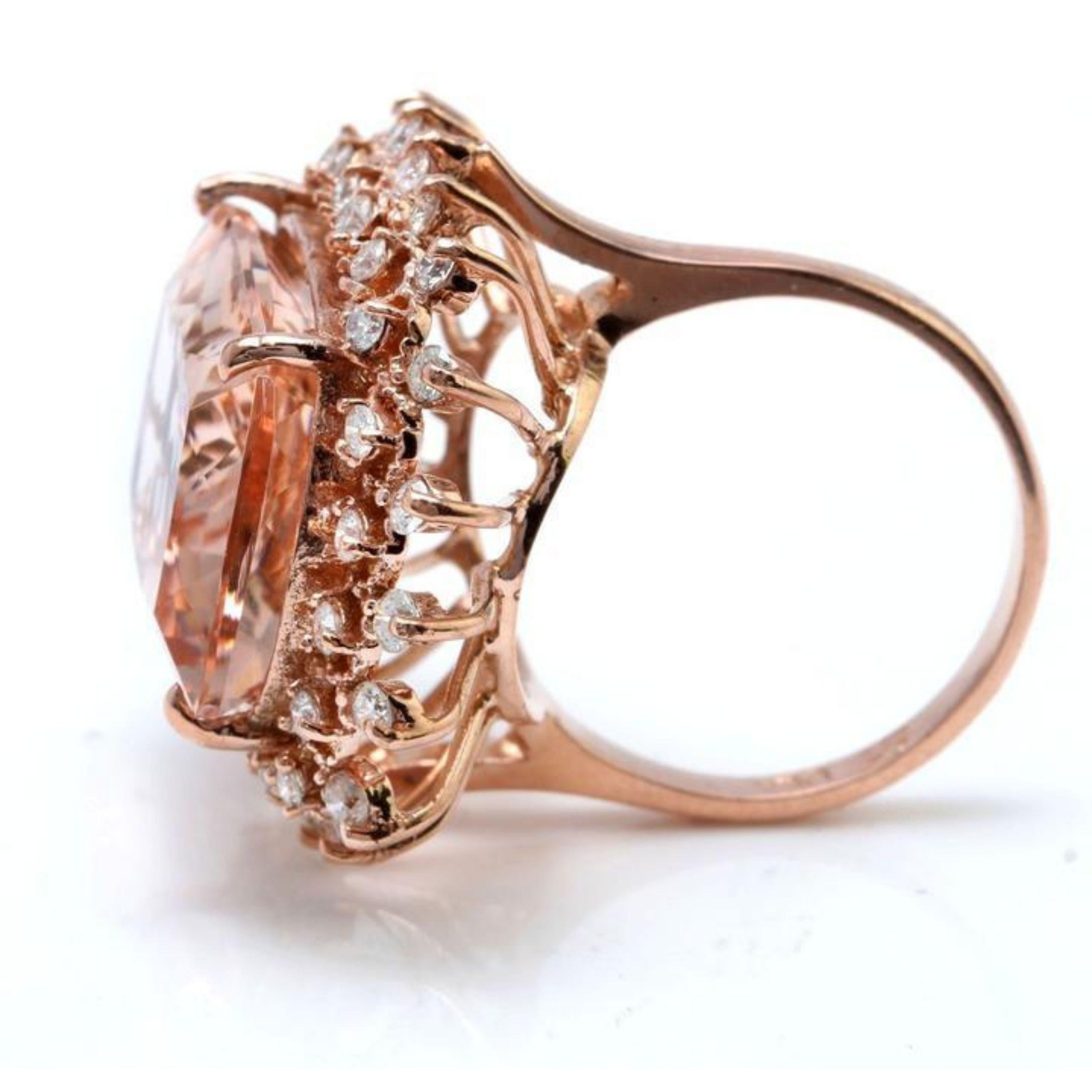 Rose Cut 19.20 Carat Exquisite Natural Peach Morganite and Diamond 14 Karat Solid Gold R For Sale