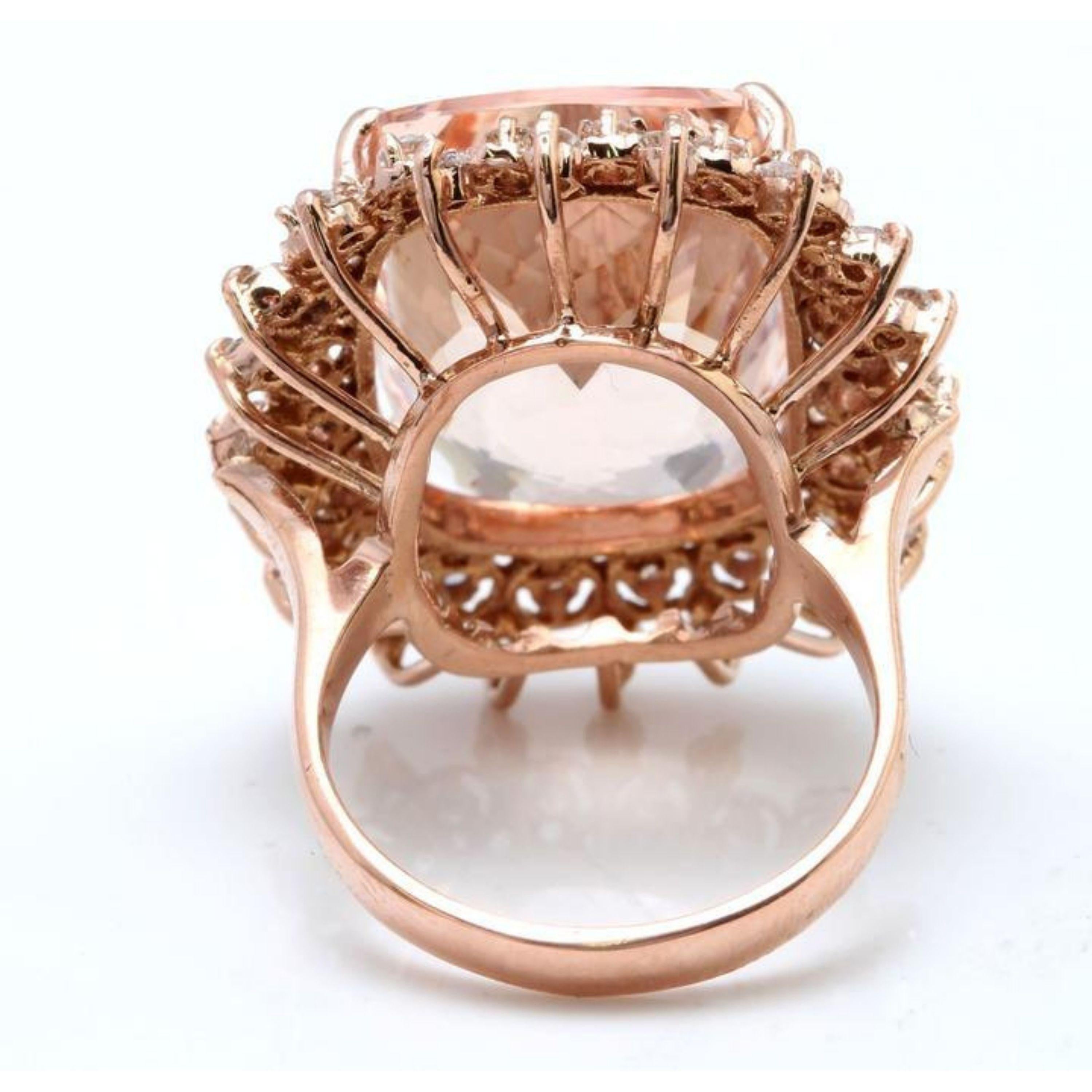 19.20 Karat exquisiter pfirsichfarbener Morganit und Diamant 14 Karat massives Gold R im Zustand „Neu“ im Angebot in Los Angeles, CA