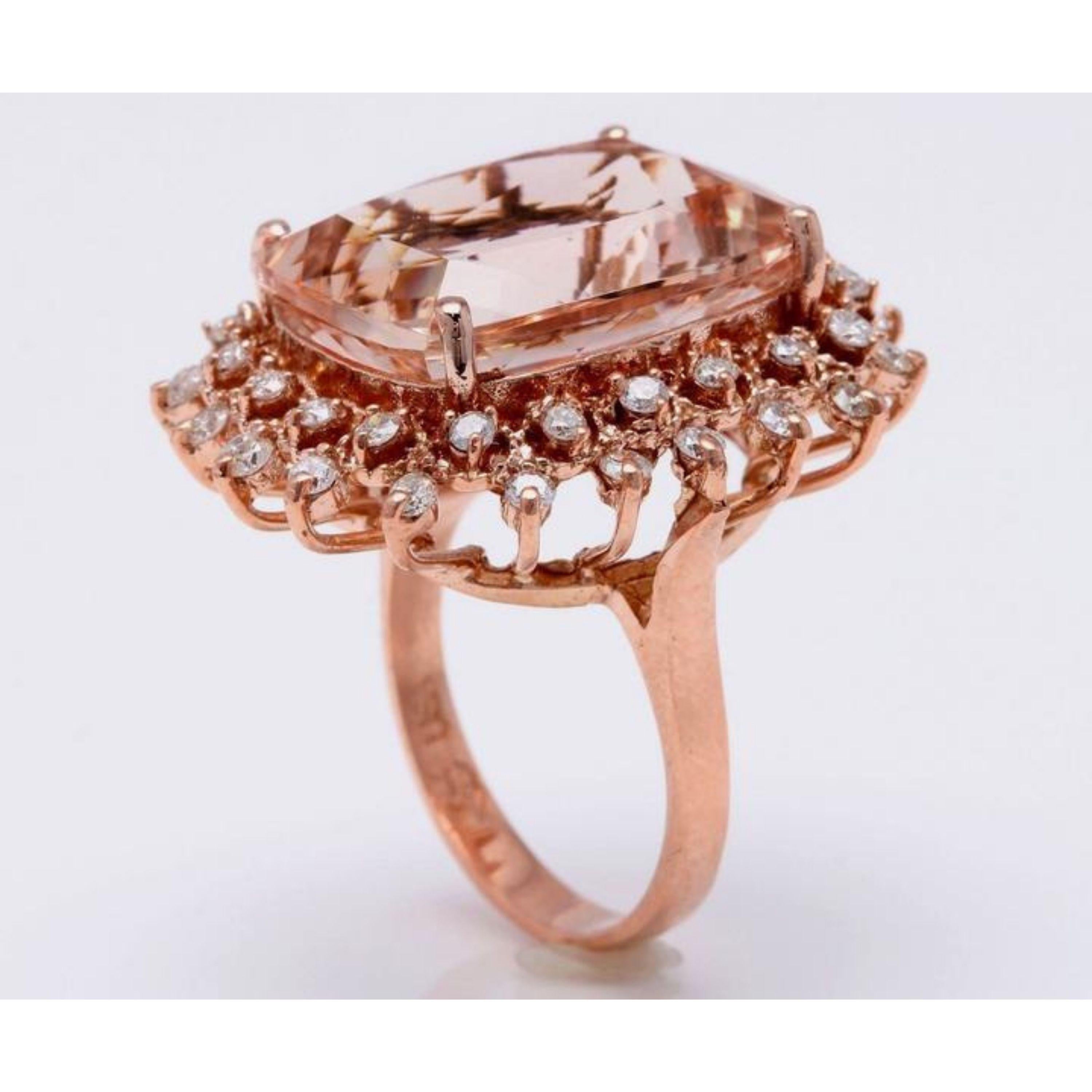 Women's 19.20 Carat Exquisite Natural Peach Morganite and Diamond 14 Karat Solid Gold R For Sale