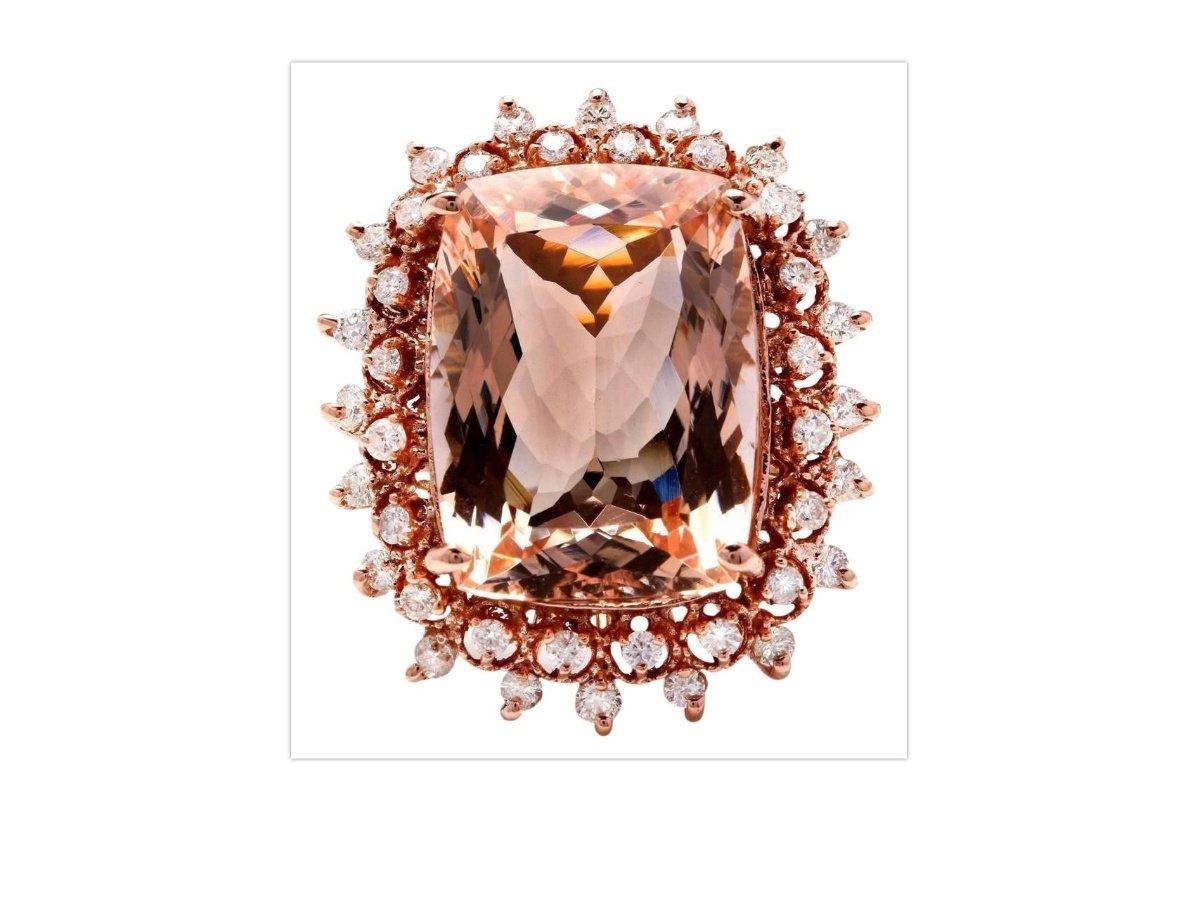 19.20 Carat Exquisite Natural Peach Morganite and Diamond 14 Karat Solid Gold R For Sale 1