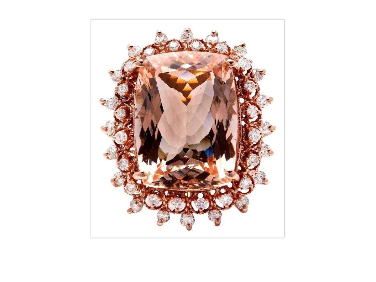 19.20 Karat exquisiter pfirsichfarbener Morganit und Diamant 14 Karat massives Gold R im Angebot 1