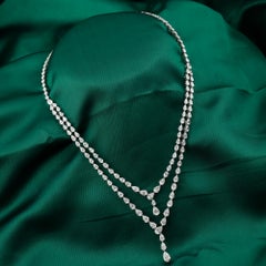 19.20 Carats Pear Shape Natural Diamond Lariat Necklace in 18K White Gold