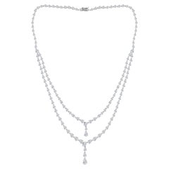 19.20 Carats Pear Shape Natural Diamond Lariat Necklace in 18K White Gold