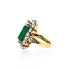 19.20 Carats Zambian Emerald 4.40 Ct's Diamonds Art Deco Style Solitaire Ring