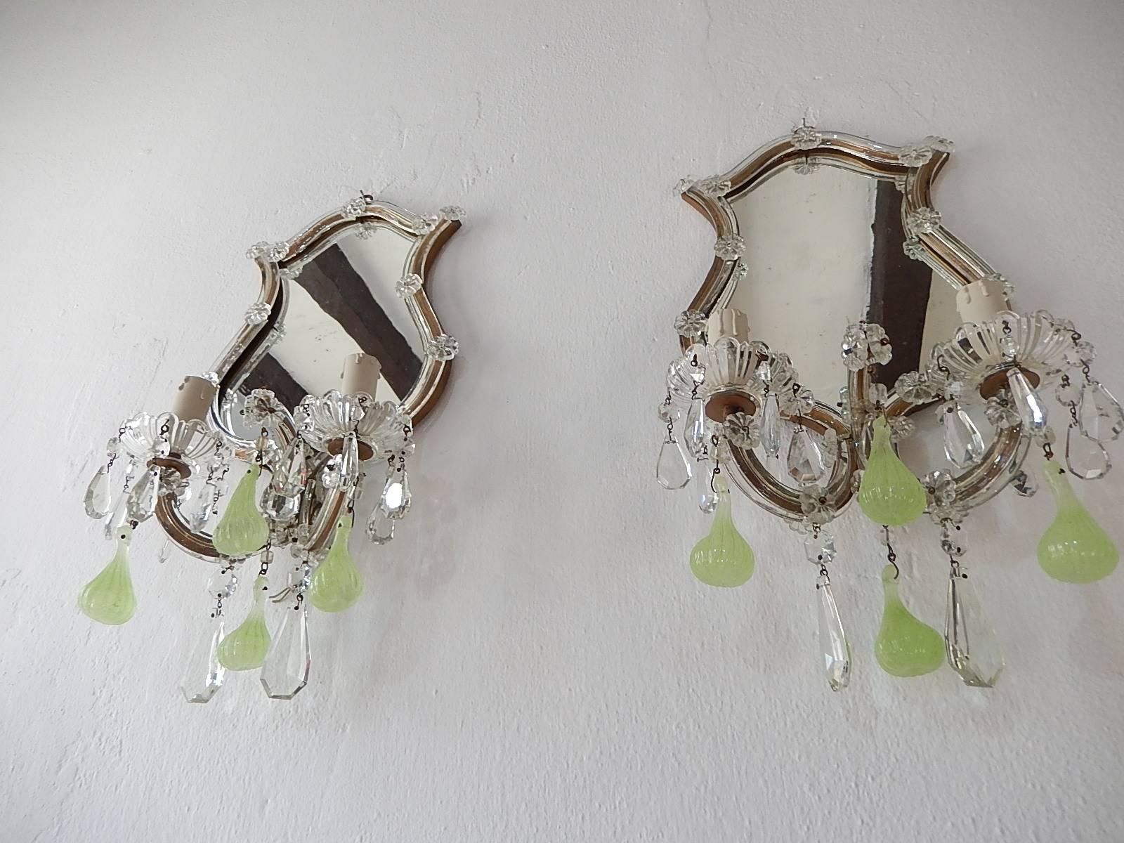 French 1920 Chartreuse Murano Glass Figs Mirror Sconces, Set of Four