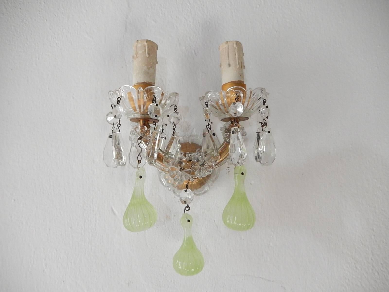 1920 Chartreuse Murano Glass Figs Mirror Sconces, Set of Four 4