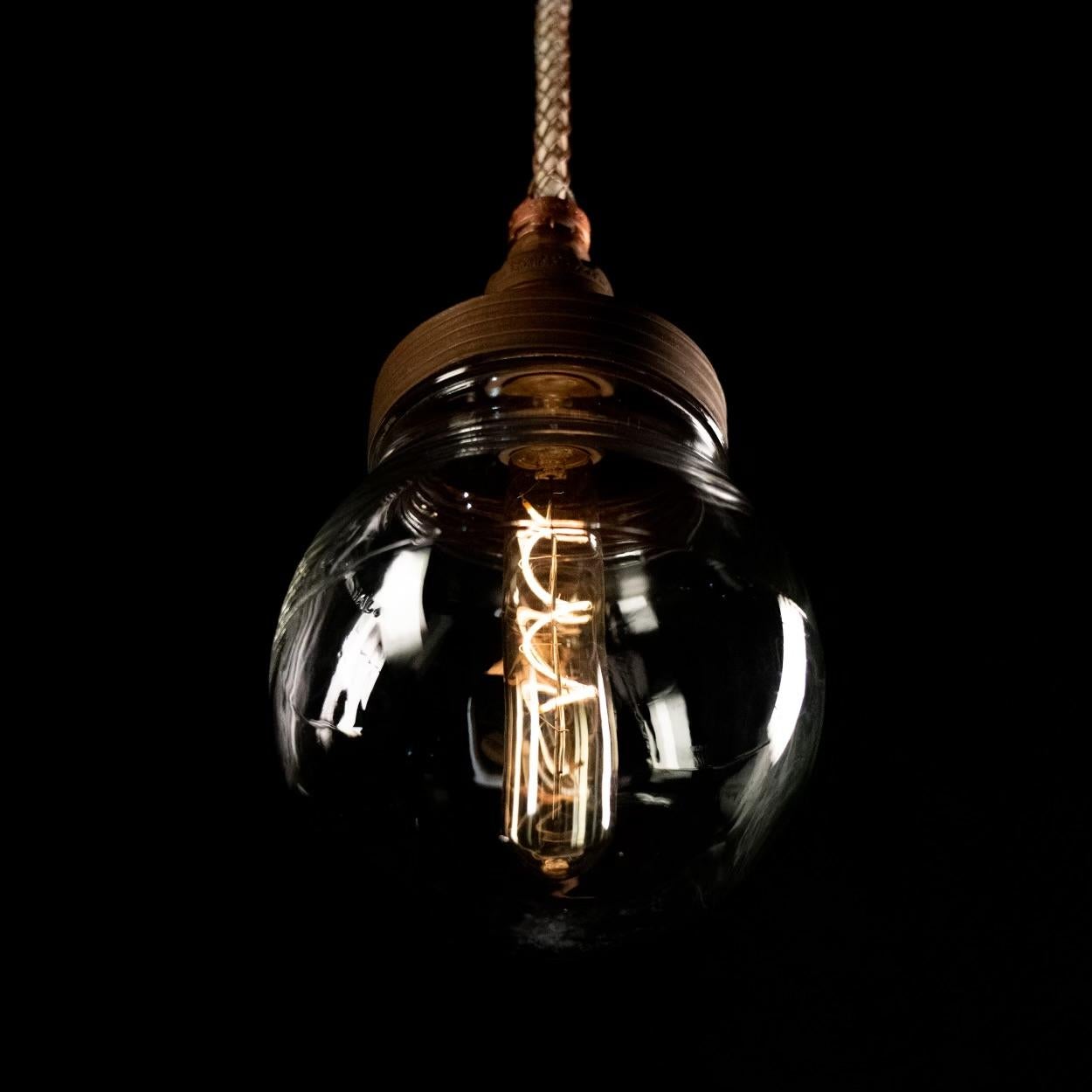 Machine Age 1920 copper benjamin industrial  Glass globe Pendant light For Sale