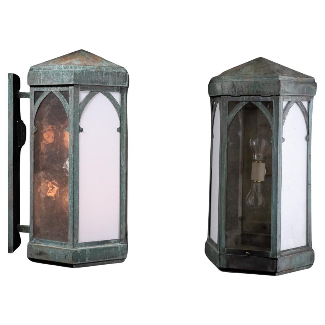 1920 copper exterior wall sconces lights For Sale