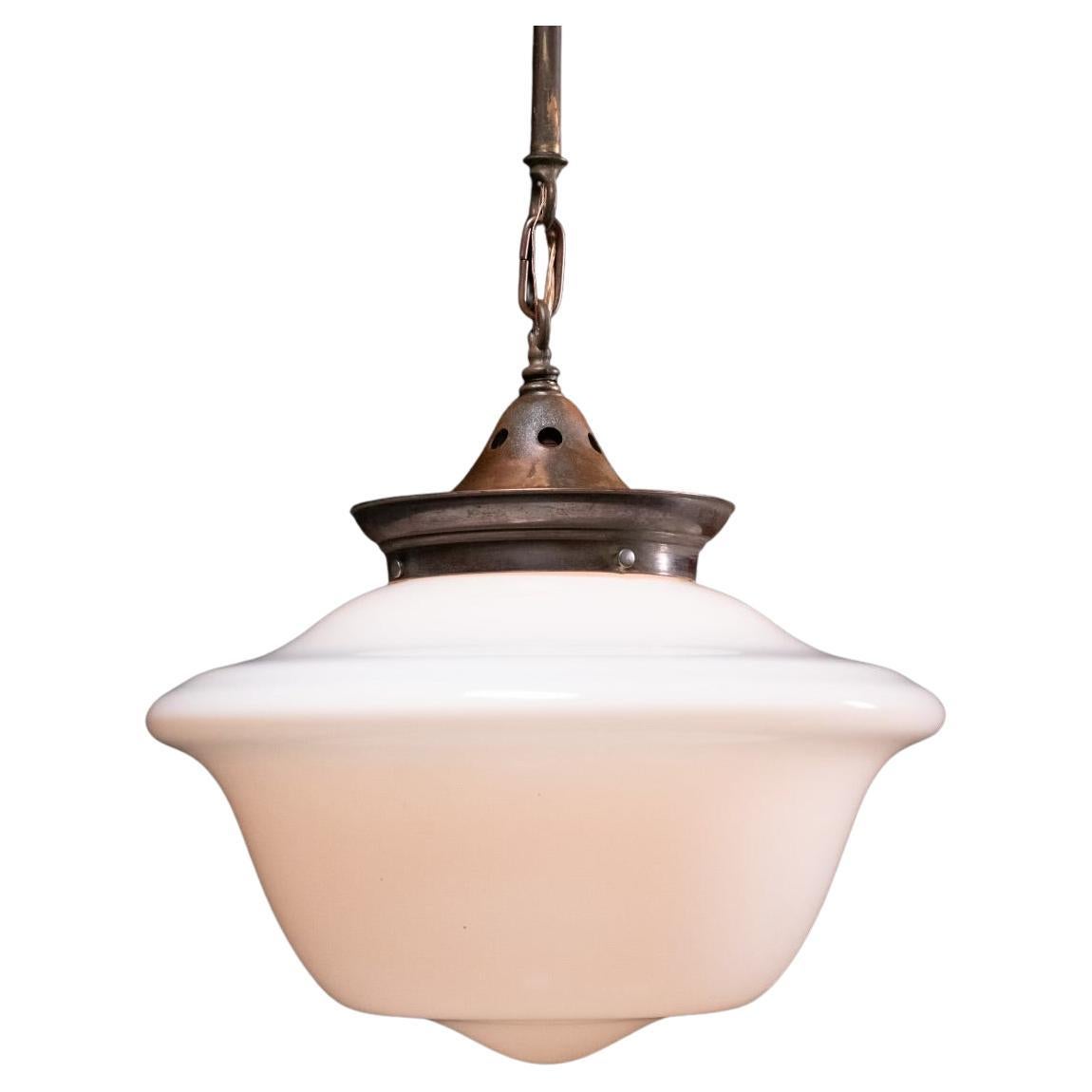 1920 copper milk glass schoolhouse pendant light For Sale