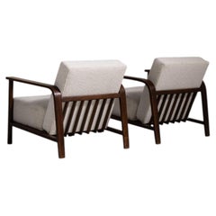 1920 Cream Mid-Century Pair of Art Deco Armchairs with Bouclé