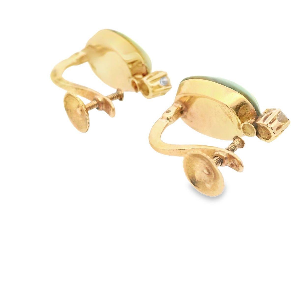 Women's or Men's 1920 Deco 18kt yellow Gold Earrings with Diamonds and Turquoises For Sale