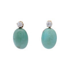1920 Deco 18kt yellow Gold Earrings with Diamonds and Turquoises