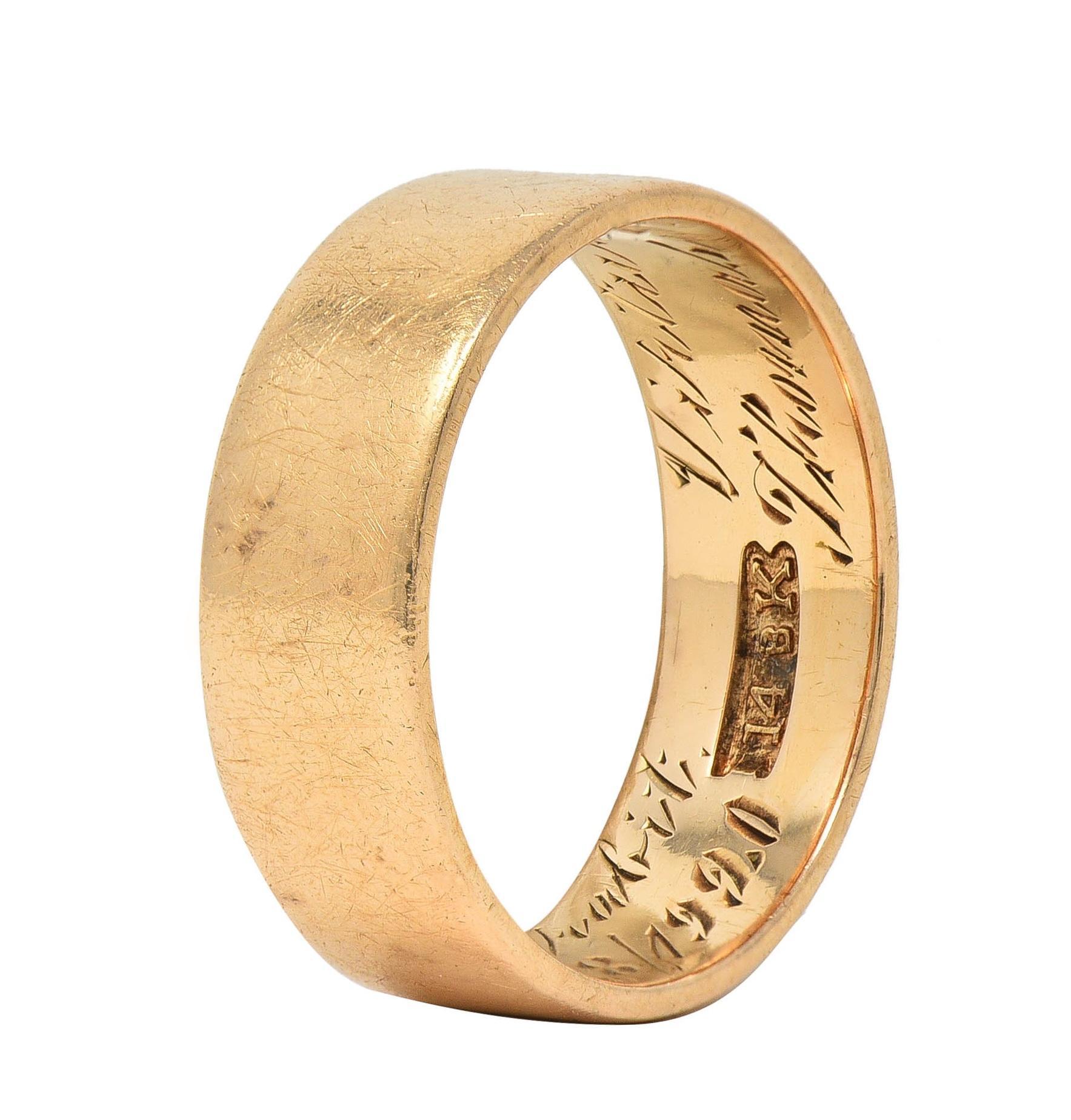 1920 Edwardian 14 Karat Yellow Gold Scottish Rite Antique Cigar Band Ring 6