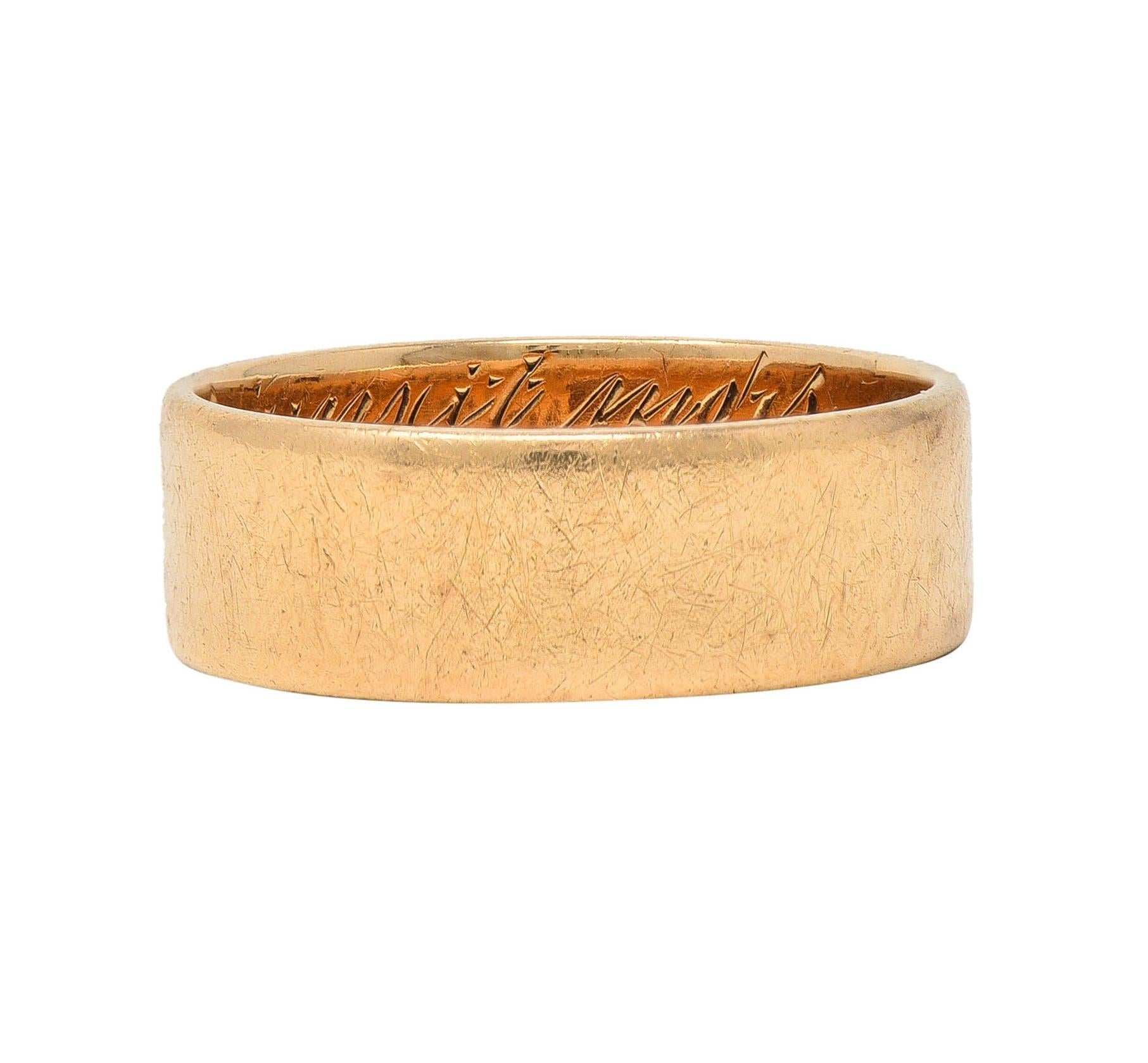 1920 Edwardian 14 Karat Yellow Gold Scottish Rite Antique Cigar Band Ring 7