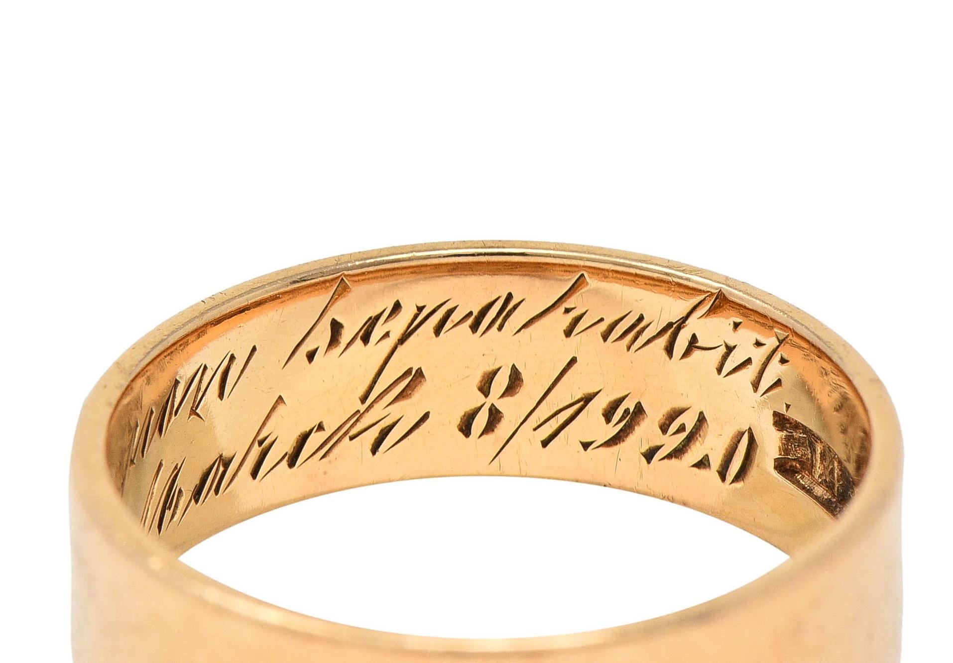 1920 Edwardian 14 Karat Yellow Gold Scottish Rite Antique Cigar Band Ring 4