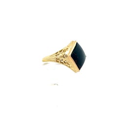 1920 Edwardian Bloodstone Yellow Gold Filigree Ring
