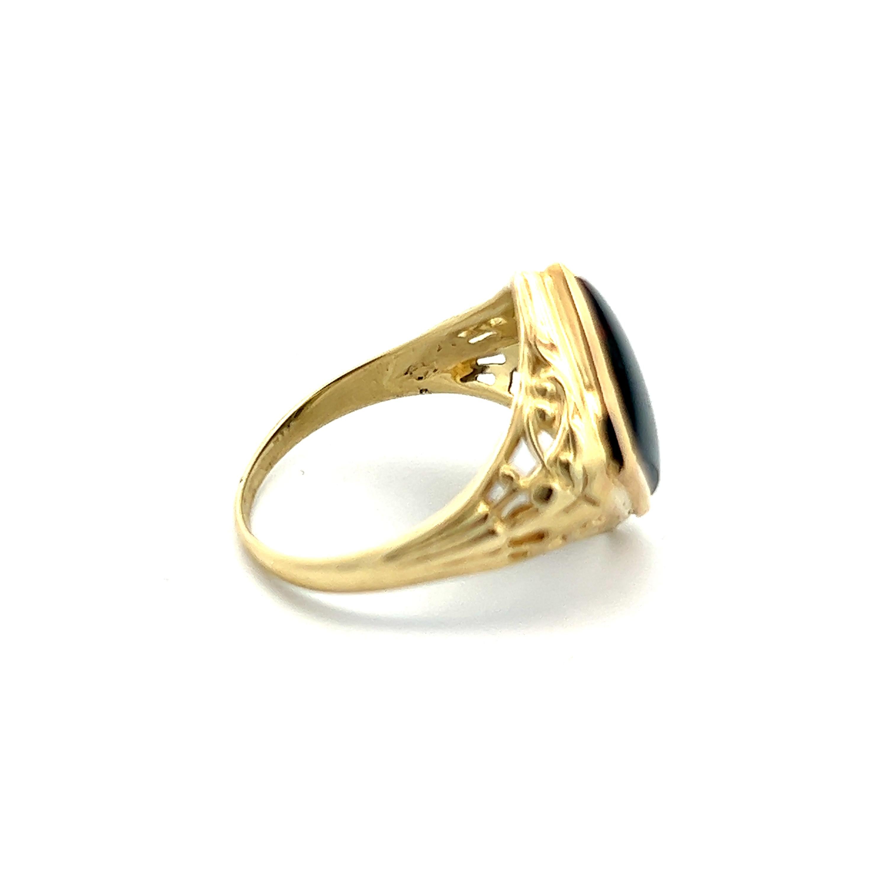 1920 Edwardian Bloodstone Yellow Gold Filigree Ring 1